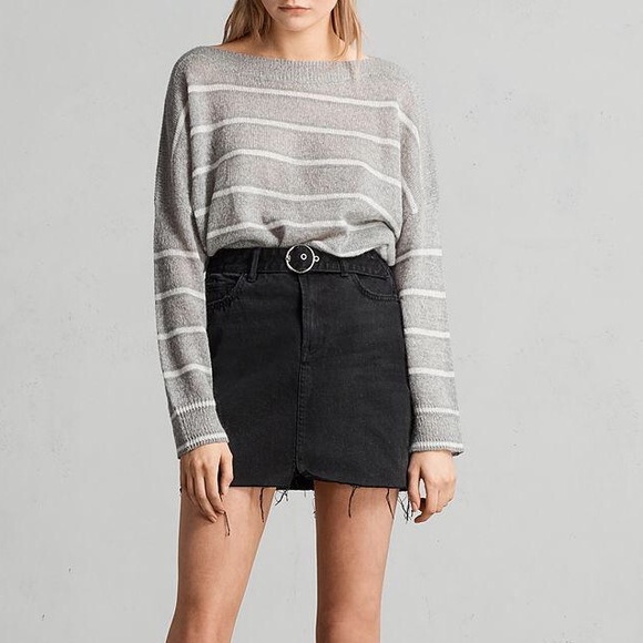 all saints black denim skirt